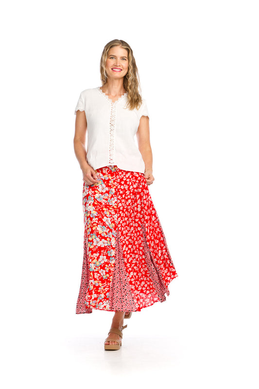 PS16911 RED Floral Multi Print Skirt