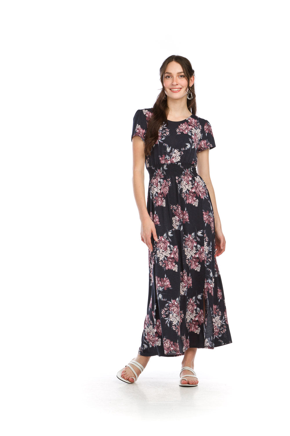 PD16697 CHARC Floral Short Sleeve Maxi Dress with Smocked Waist