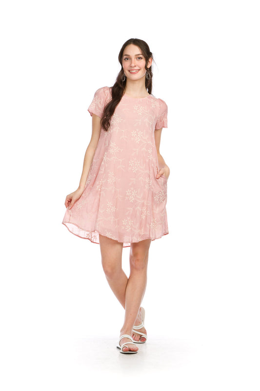 PD16663 BLUSH Embroidered Panel Dress with Pockets & lining
