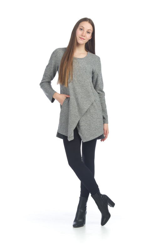 SD06421 GREY Panelled Flap Over Sweater Dress with Pockets