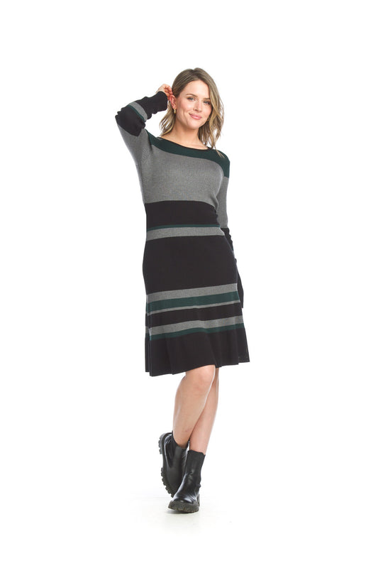 SD15415 BLACK Ribbed Stripe Sweater Dress