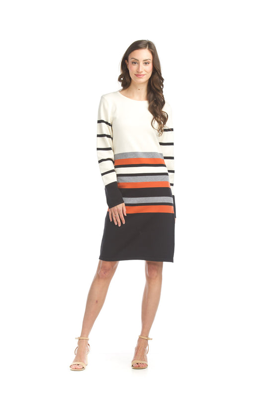 SD17402 BLKML Multi Stripe Knit Sweater Dress