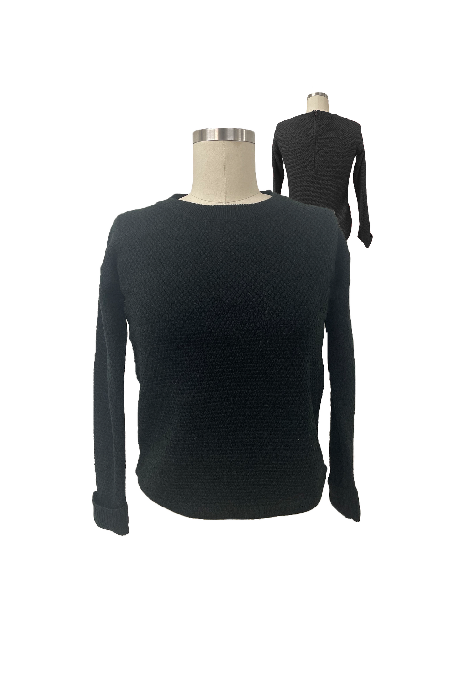 ST02306 BLACK Wool Blend Zip Detail Sweater