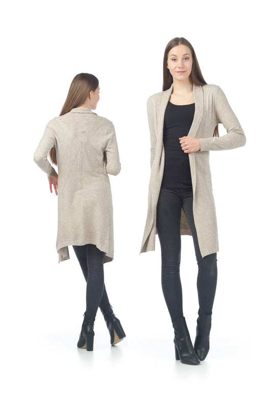 ST02314 TAUPE Ribbed Back Design cardigan