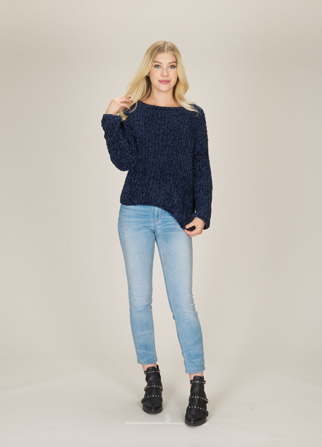 ST04364 NAVY Chenille Knit Sweater