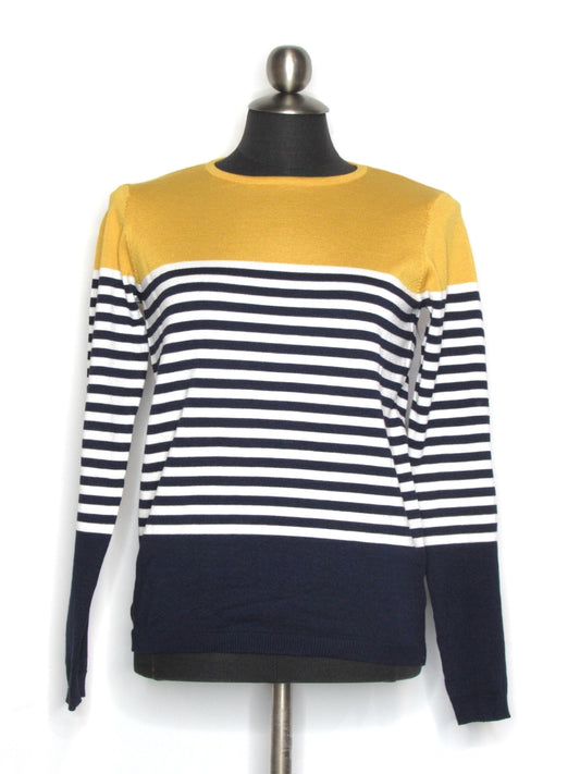 ST04383 MULTI Striped Sweater with Solid Yoke and Trim