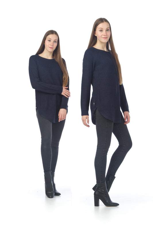 ST04384 NAVY Long sleeve Sweater with Zip side