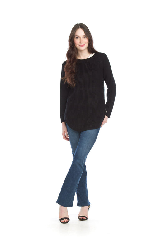 ST04384 BLACK Long sleeve Sweater with Zip side