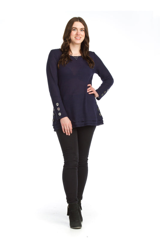 ST06243 NAVY Waffle Top with Button Detail