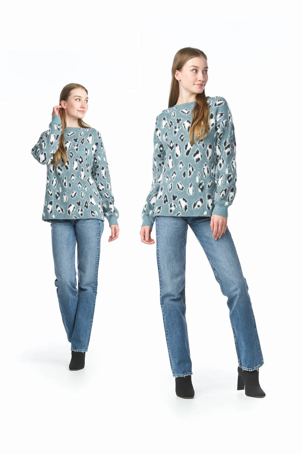 ST06252 DENIM Leopard Print Sweater