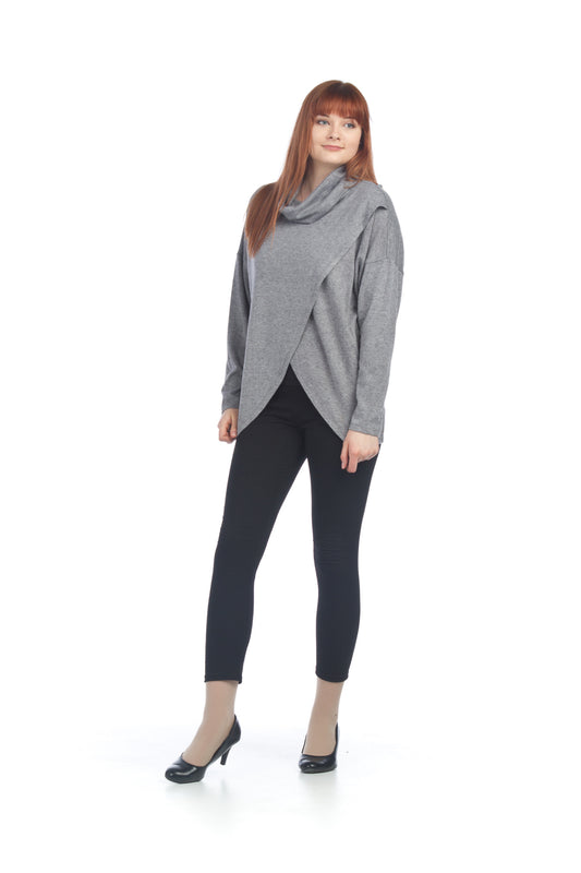 ST06261 GREY Cowl Neck Crossover Top