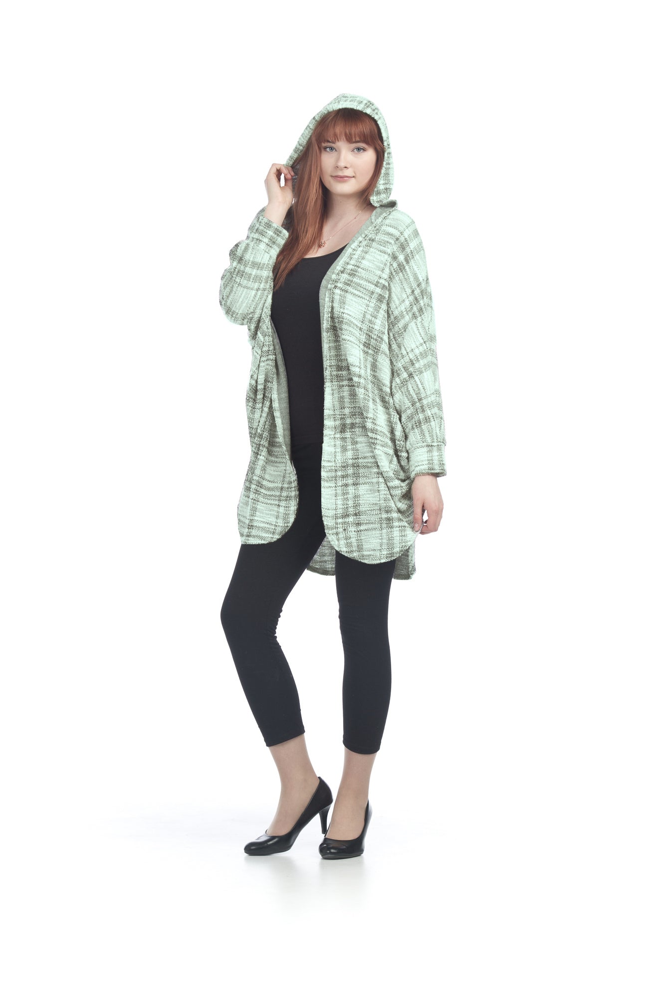 ST06273 WHTBL Boucle Long Hooded Cardigan
