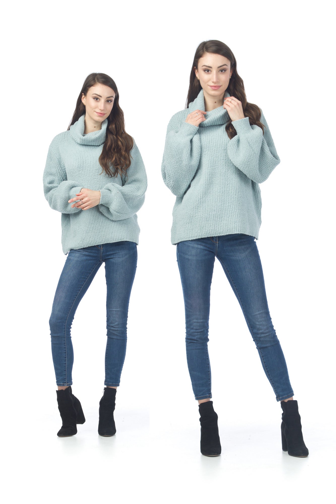 ST06295 SEAF Chenille Cowl Neck Sweater  Bishop Sleeves