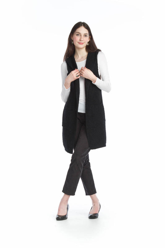ST11336 BLACK Soft Chunky Textured Sweater Vest with Pockets