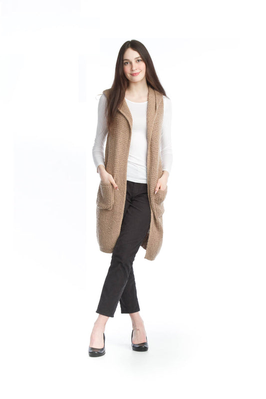 ST11336 MOCHA Soft Chunky Textured Sweater Vest with Pockets