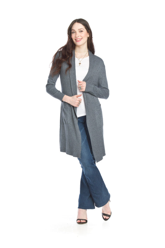 ST13303 CHARC Ribbed Pointelle Cardigan with Pockets