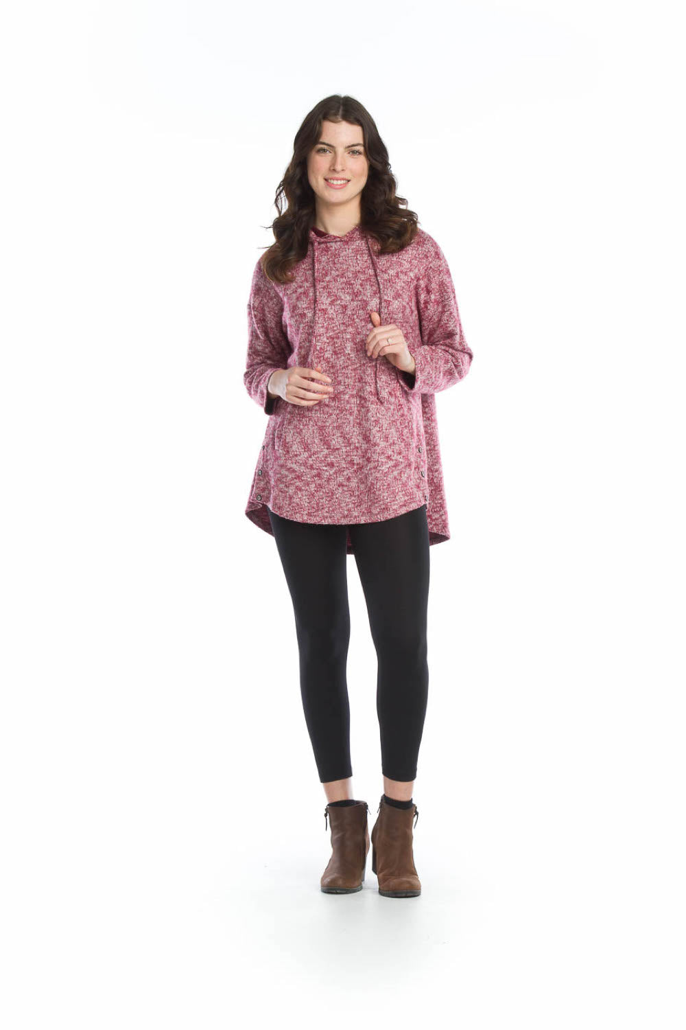 ST13333 BURGN Heathered Oversized Tunic with Pockets