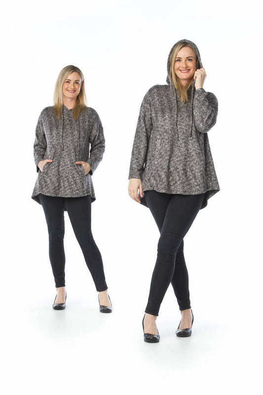 ST13333 CHARC Heathered Oversized Tunic with Pockets