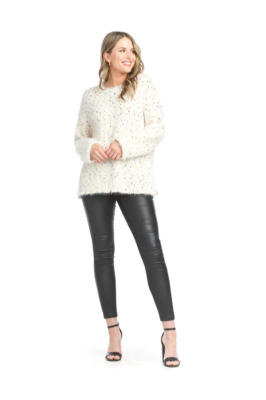 ST15233 WHITE Flecked Eyelash Pullover Sweater