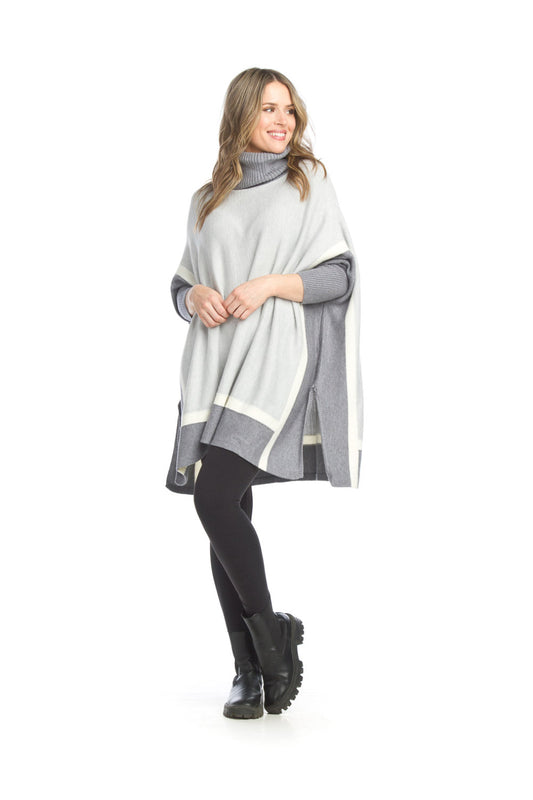 ST15254 GREY Cowl Neck Sleeved Poncho