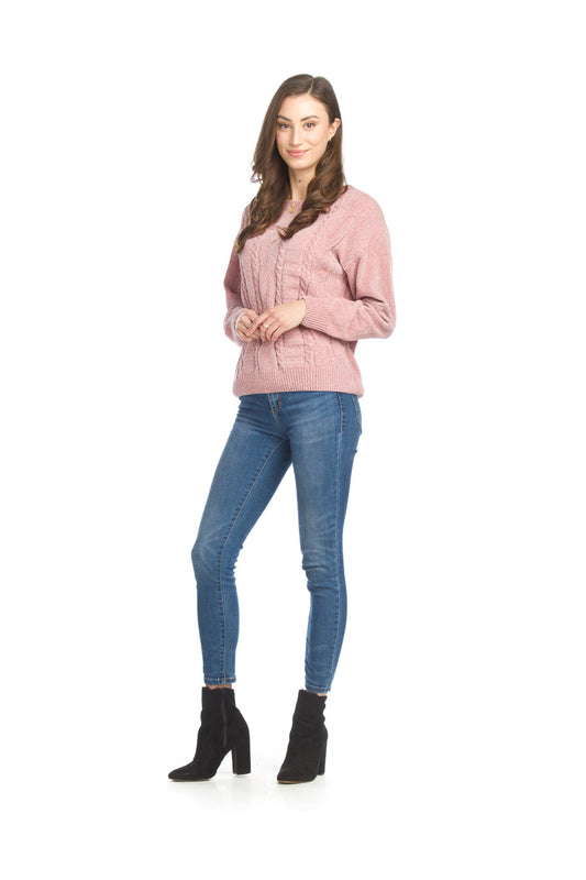 ST15266 PINK Chenille Cable Knit Sweater