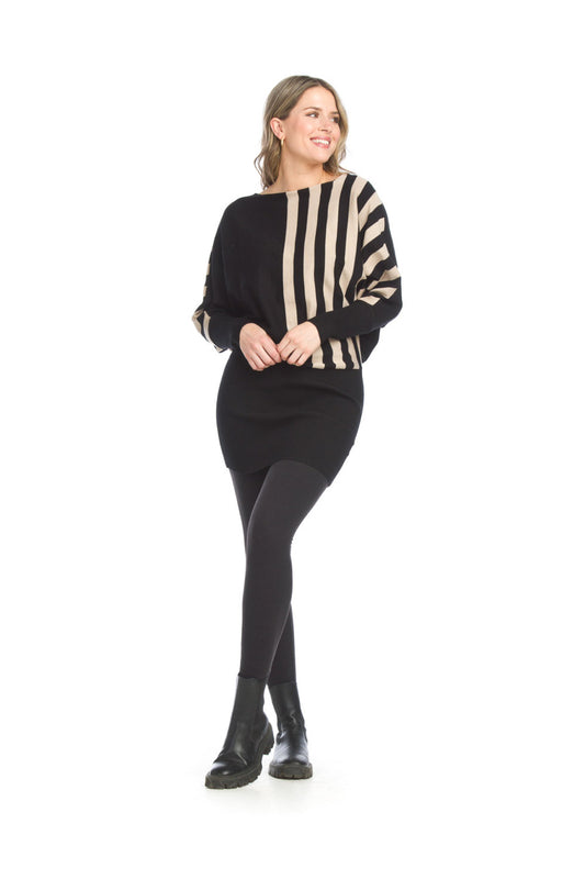 ST15292 BLACK Long Sleeve trunic with Stripe Panel