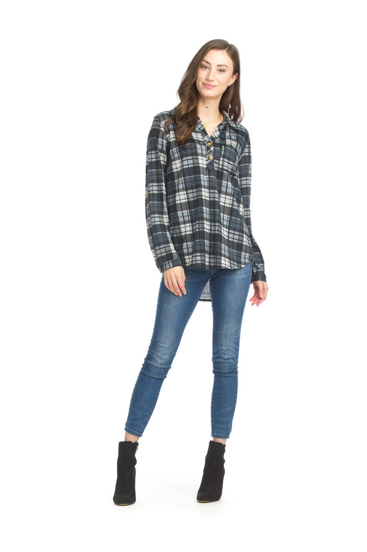 ST15300 GREY Plaid Pintuck Sweater Top