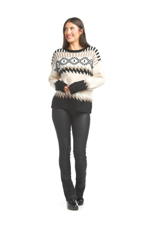 ST17216 CREAM Geo Design Pullover Sweater