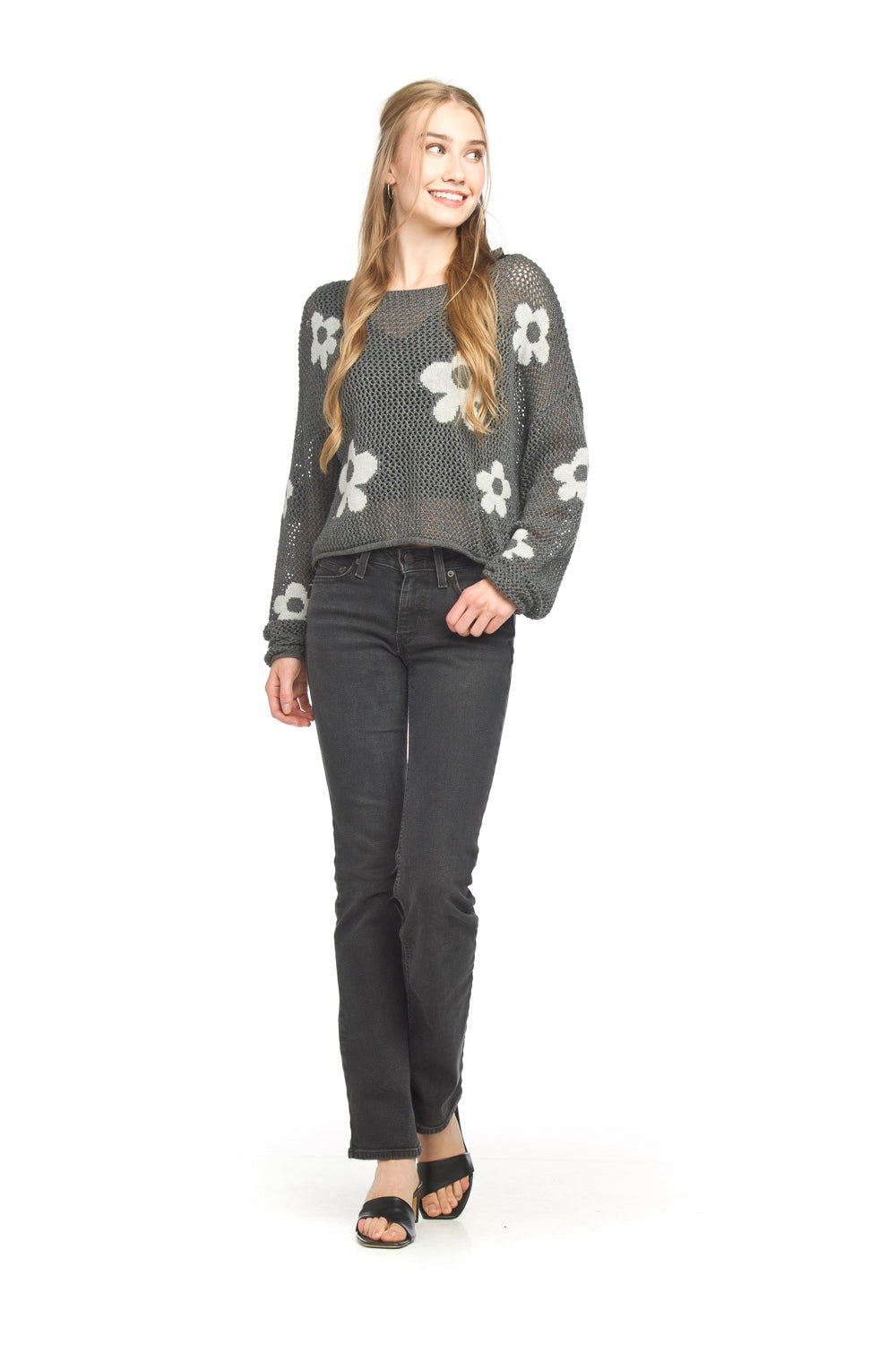 ST18201 CHARC Daisy print sweater