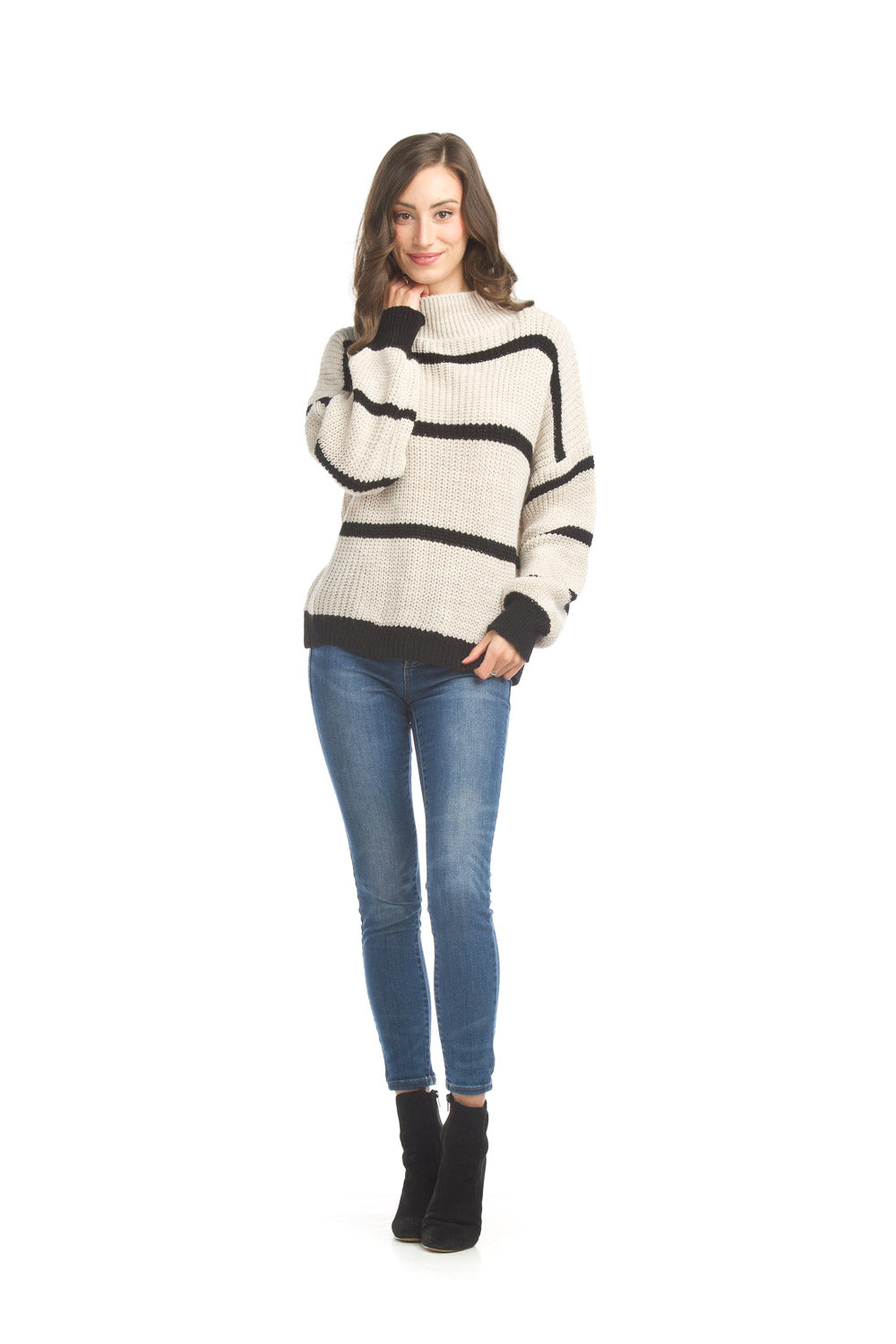 ST17203 STONE Chunky Knit Stripe Pattern Sweater