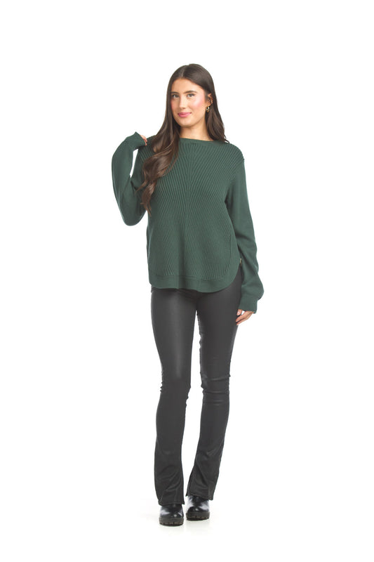 ST17207 EMERA Rib Design U Hem Pullover with Zip Detail