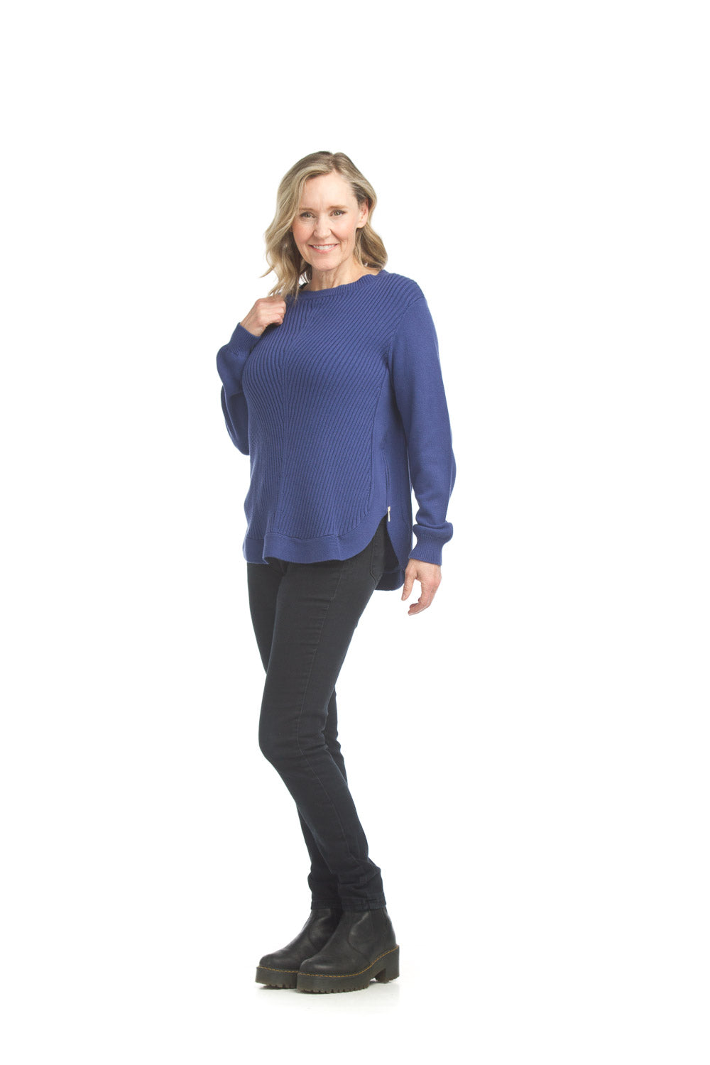 ST17207 ROYAL Rib Design U Hem Pullover with Zip Detail