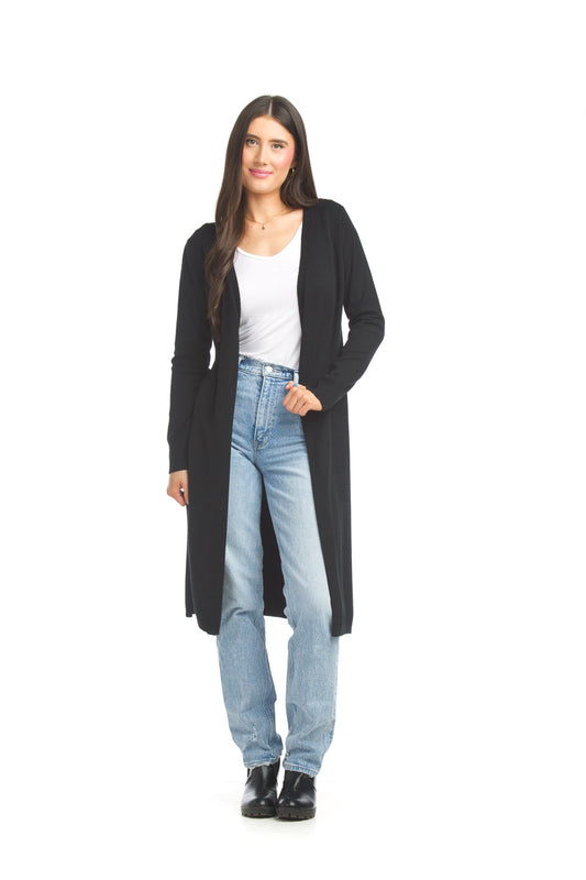 ST17220 BLACK Long duster with slits