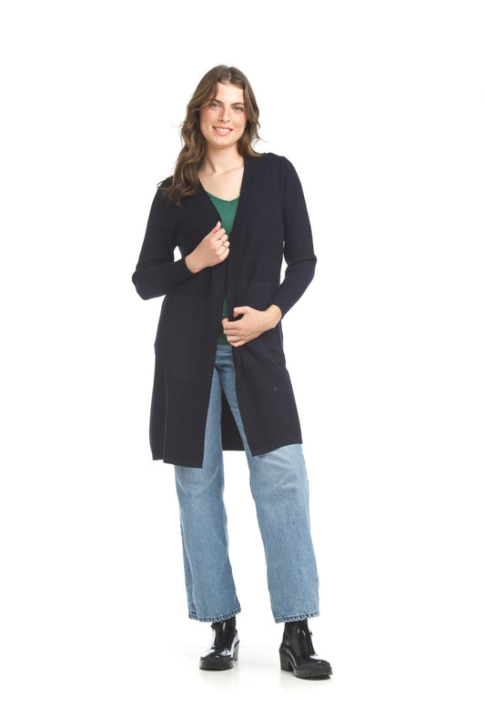 ST17221 NAVY Ribbed detail basic cardigan