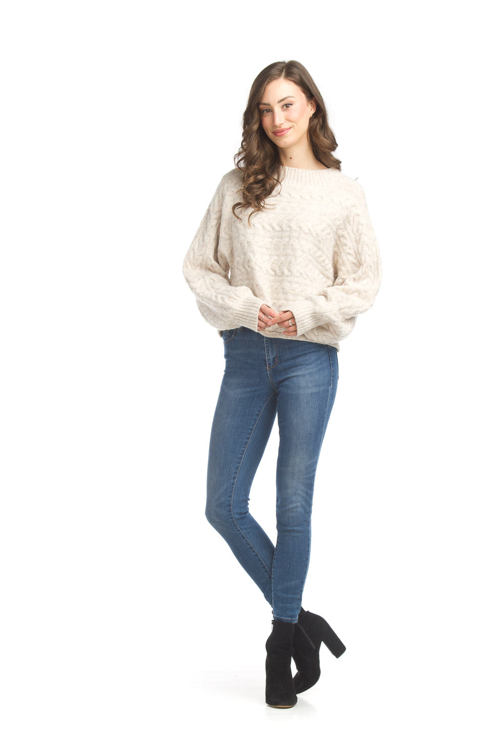 ST17232 OATML cable knit pullover with ribbed detail