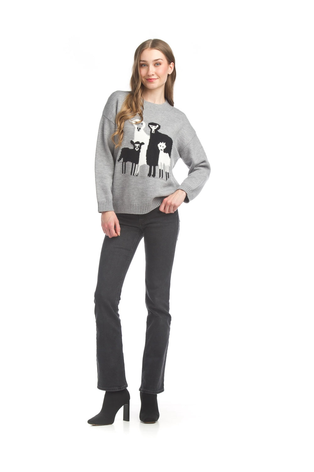 ST17260 GREY Sheep Knit Pullover Sweater